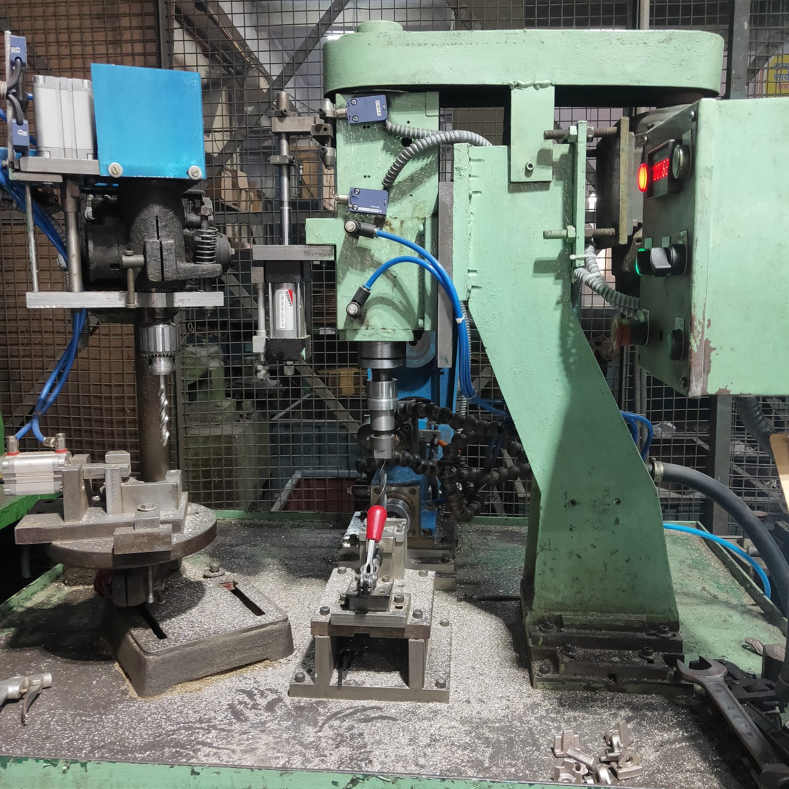 Drilling and tapping special purpose machine installed and running at a customer plant, built by FutureTech Electricals