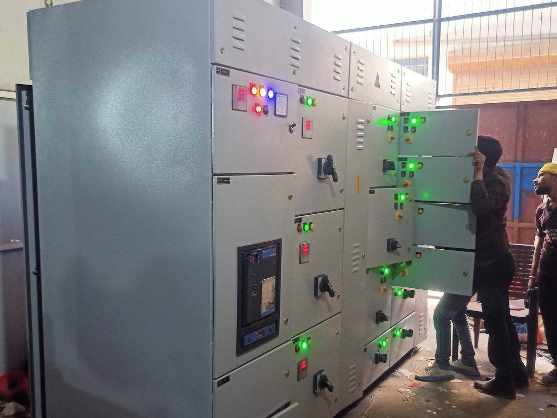Electrical panel powered and under test at FutureTech Electricals workshop, Faridabad